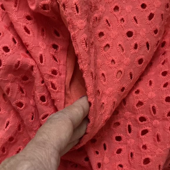 Cotton Eyelet California Romper Dress with Pockets - Coral Rose - Shorts Lined - Picture 6 of 9